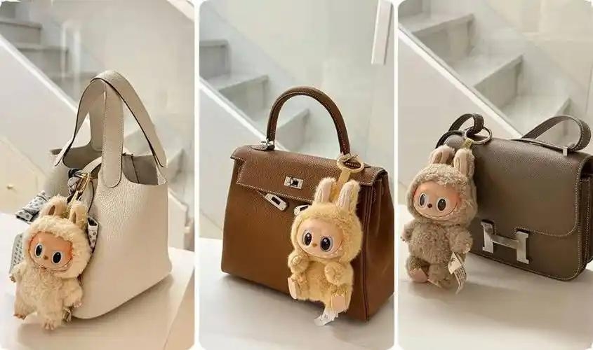 Labubu charm on Hermès bag